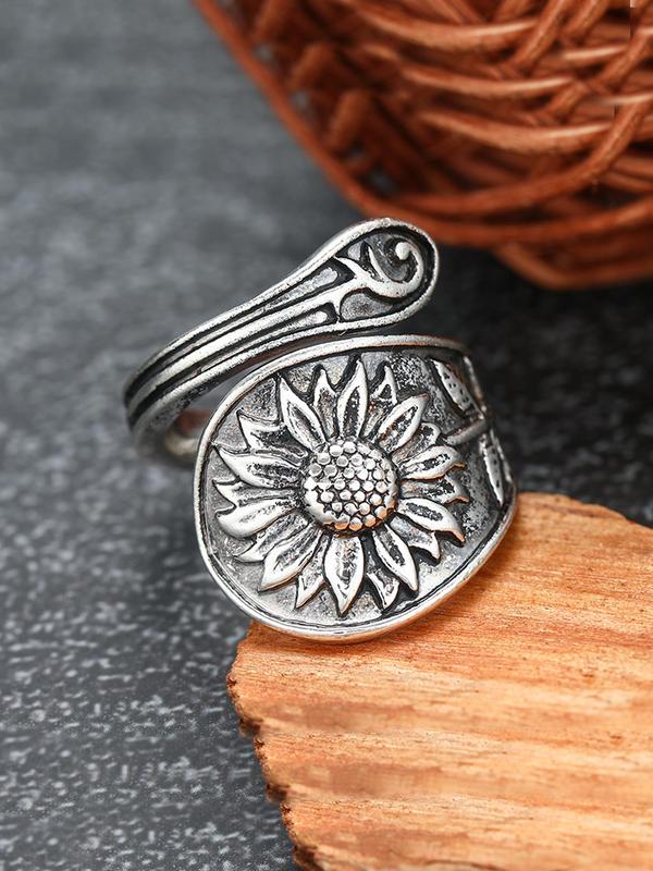 Vintage Sunflower Design Adjustable Ring, Fashion Accessories for Women & Girls, Fashion Jewelry for Party, Daily Clothing Decor, Trendy All-match & Exquisite Jewelry for Birthday Gift