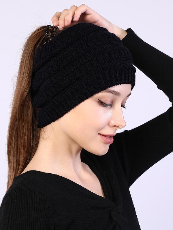 Women's Solid Color Knit Hair Band, Elegant Wide Band Hair Band for Fall & Winter, Fashion Hair Accessories for Women & Girls