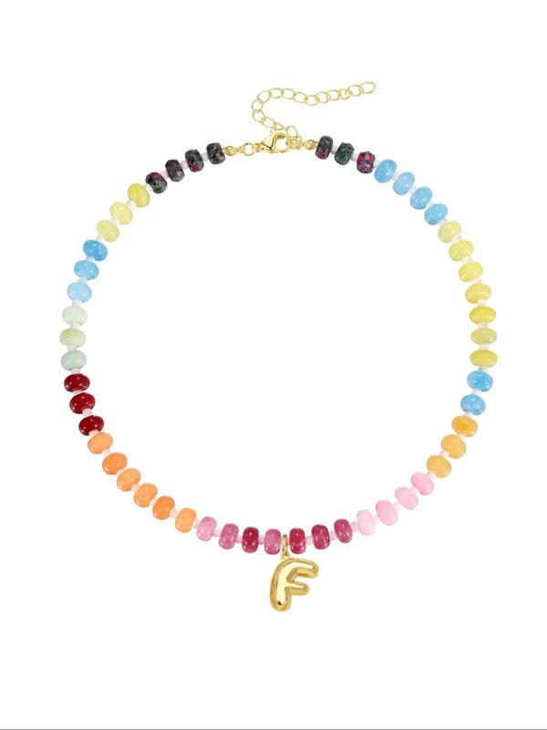 Letter Design Beaded Necklace, Fashion Colorful Beaded Necklace for Party, Daily Clothing Decor, Trendy All-match & Exquisite Jewelry for Birthday Gift