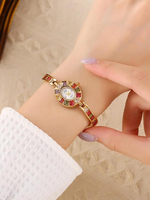 Women's Elegant Rhinestone Decorated Quartz Watch, Exquisite Trendy Wristwatch, Fashionable Watch for Women As Gift without Box