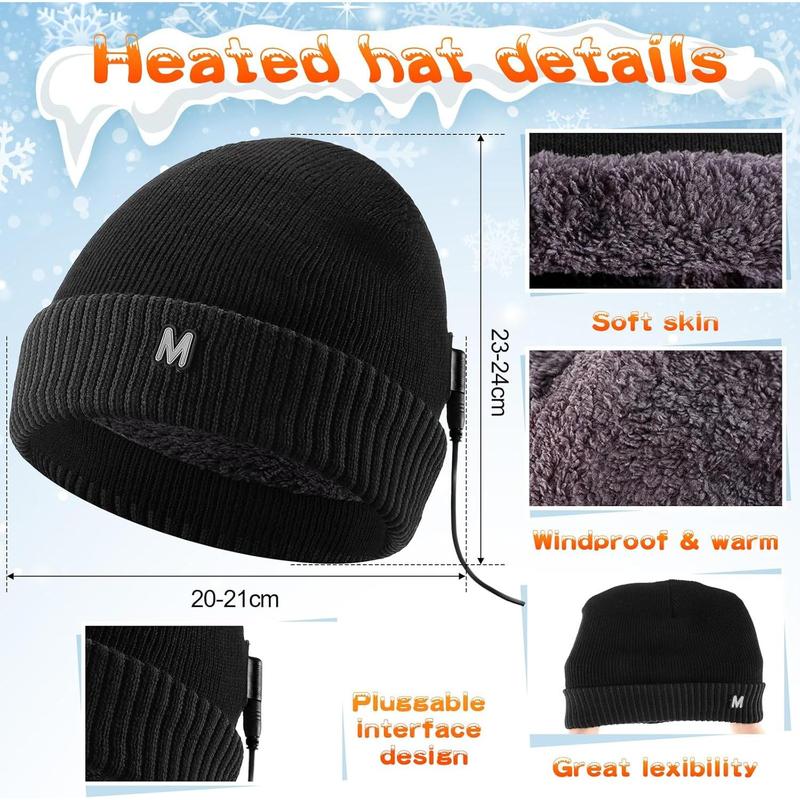 3 count USB Heated Hat Scarf Gloves Set Heated Gloves for Men Women Black Heated Beanie Winter Heating Scarf Touchscreen Gloves for Outdoor Sports Cycling Skiing Camping Winter Gift