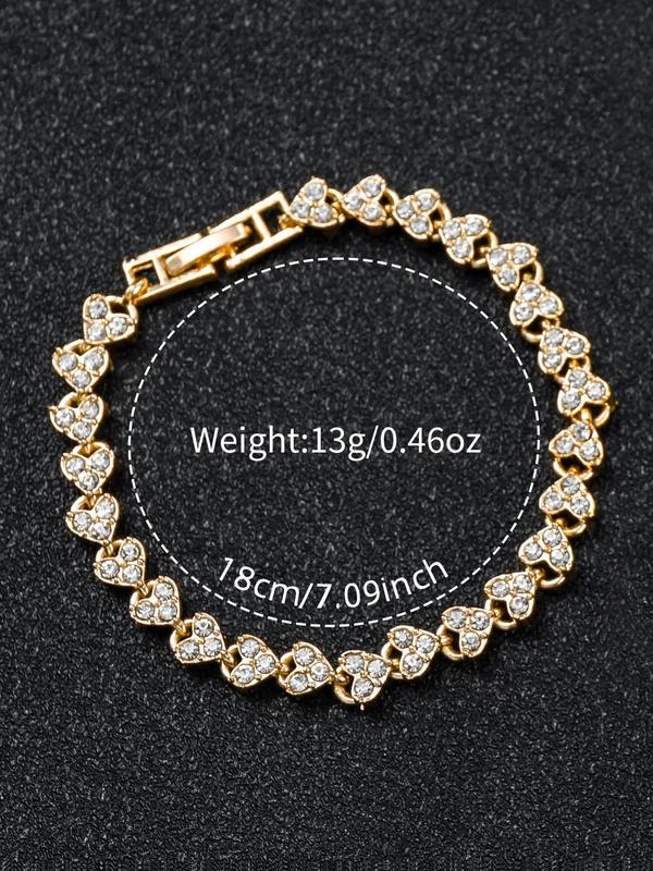 Elegant Fashion Rhinestone Decor Round Dial Quartz Watch & Heart Design Bracelet, 2pcs Trendy All-match & Exquisite Watch Set for Birthday Gift without Box