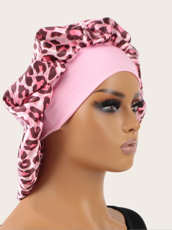 Leopard Print Wide Band Sleep Bonnet, Soft Smooth Touch Hair Protect Sleep Cap Bonnet with Soft Wrap Band, Fashion Accessories for Women