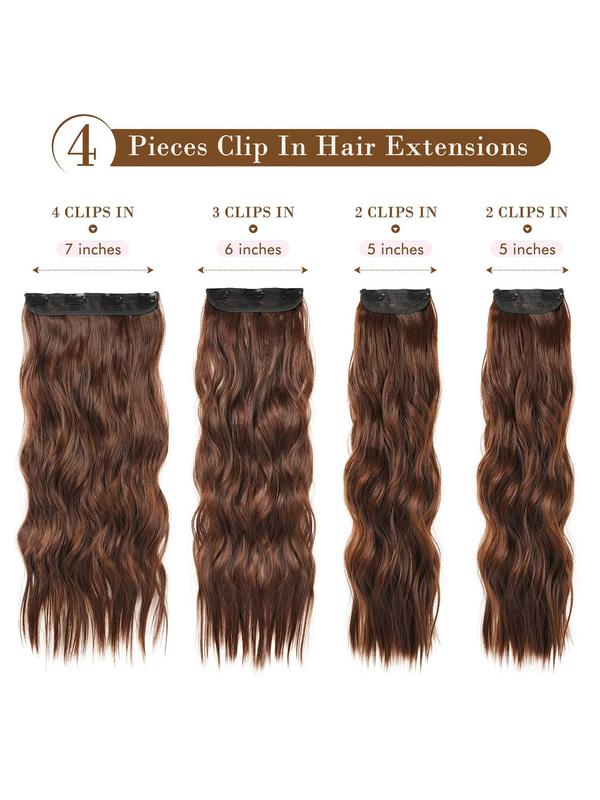 24 Inch Long Wavy Clip-in Hair Extensions, Striking Natural Fluffy Hair Pieces, Synthetic Hair Extensions for Women & Girls for Hairstyle Ideas