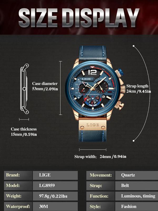 Men's Business Fashion Round Dial Analog Quartz Watch,  Casual High Quality Leather Strap Wristwatch, Trendy Watch for Daily Life