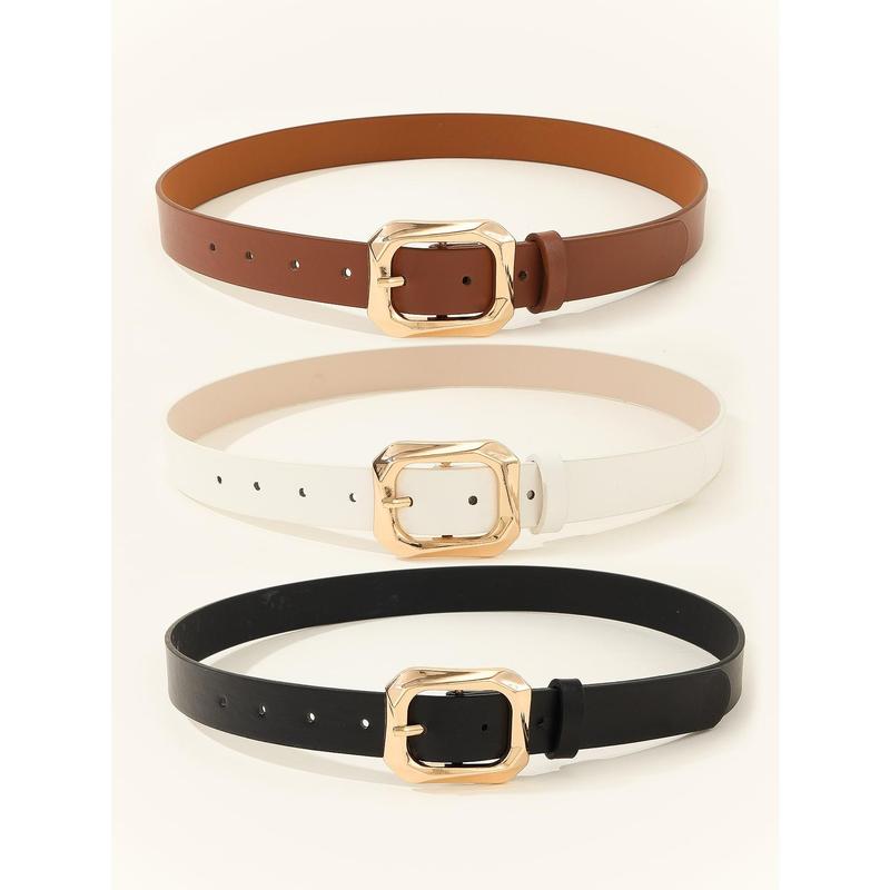 3pcs Gold Tone Square Buckle Everyday Dressy Waist Belt For Women's Clothes, Jeans And Dresses Casual Christmas