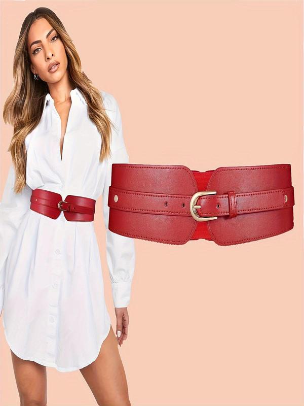 Women's Solid Color Wide Belt, Fashionable Pu Leather Waistband Luxury Belt for Daily Clothing Decoration, Trendy All-match & Exquisite Belt for Birthday Gift, Fall Outfits, Earthtone Fall Freshness