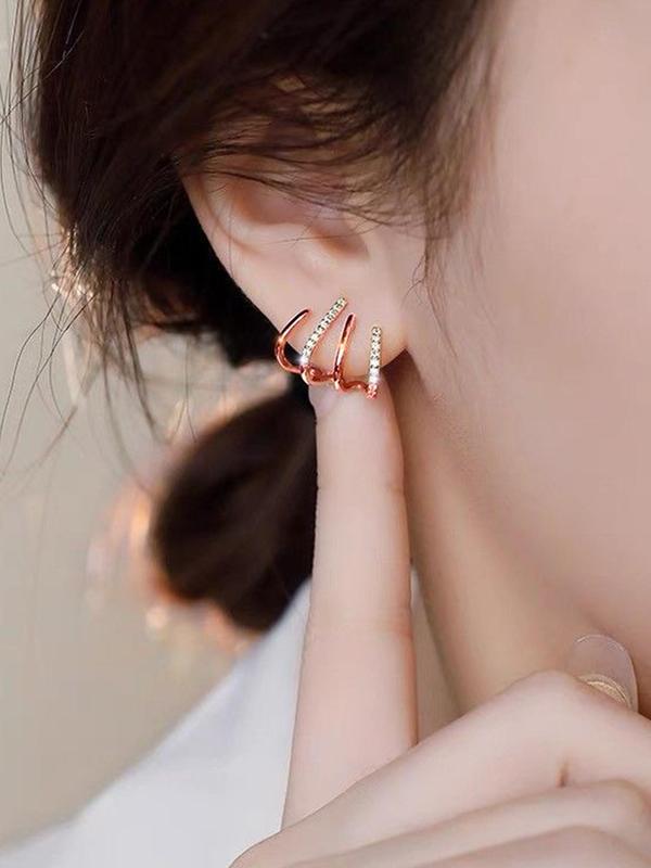 Elegant Four Claws Rhinestone Decorated Stud Earrings, Casual Jewelry For Party, Daily Clothing Decor