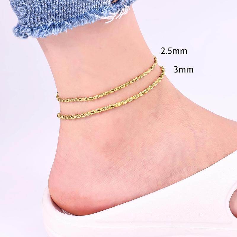 Anklet for Women, 2.5 3mm   Plated Stainless Steel Braided Rope Anklet, Women's Anklets 9