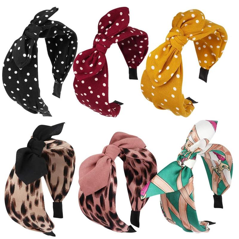 6 count Knotted Bow Headbands for Women Fashion Wide Headband with Bow Bunny Ears Headband Vintage Hair Bands Girls Hair