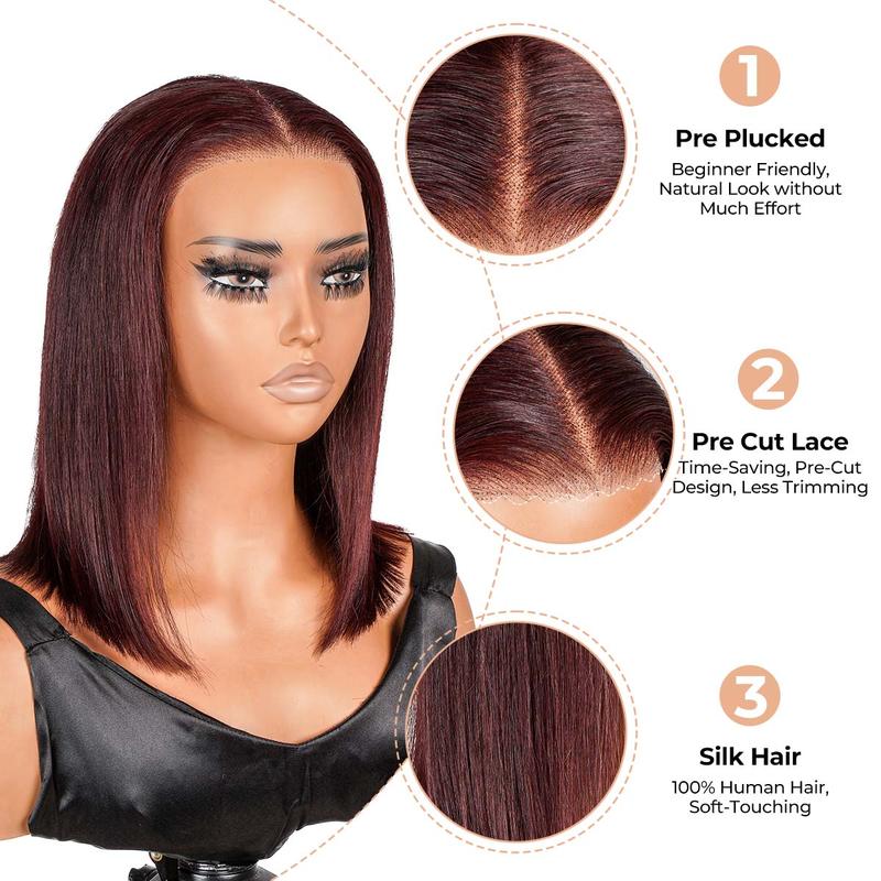 Alipearl Hair Pre Cut Ready to Go Glueless Straight Bob Wig Human Hair Pre Bleached 4x7 5x7 Lace Closure Wigs Colored Bob 5x5 Lace Closure Wig