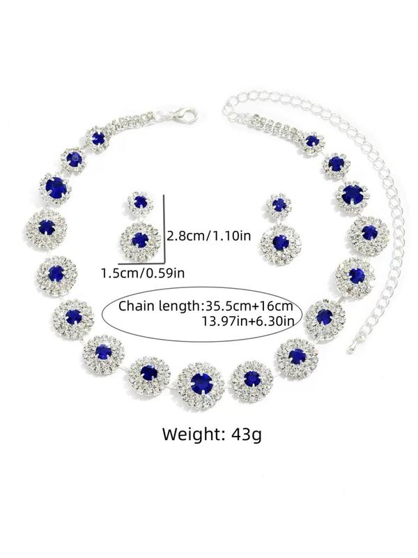 Women's Elegant Rhinestone Decorated Necklace & Dangle Earrings, Exquisite Trendy Jewelry Set, Fashionable Accessories for Party & Daily Clothing Decor