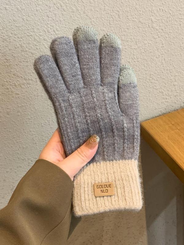 Unisex Casual Letter Patch Design Gloves, Autumn and Winter Warm Non-slip Gloves, Thicken Fashion Gloves for Men and Women