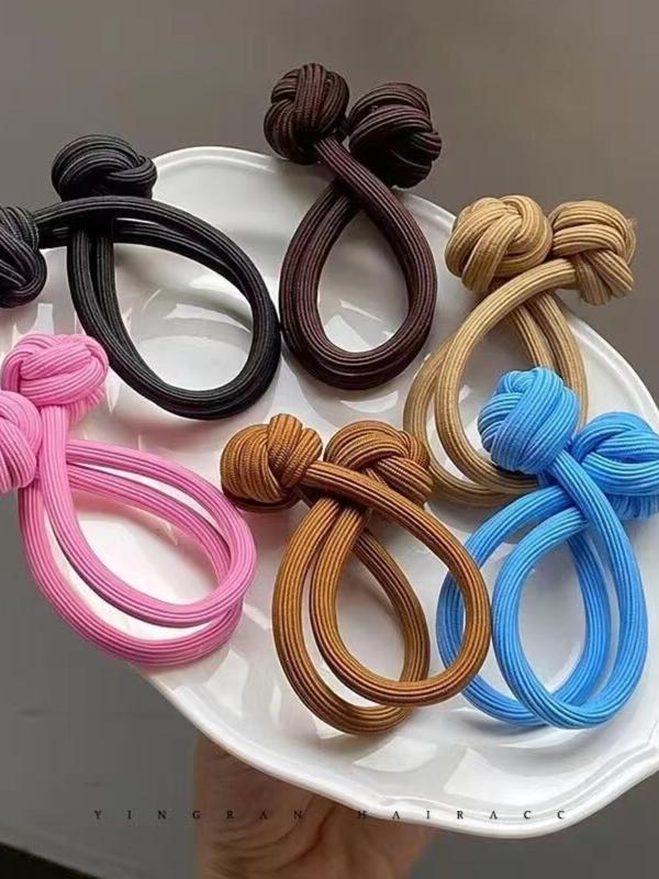 Women's Knot Design Plain Color High Elasticity Hair Ties, 6 Counts set Casual Ponytail Holders for Women & Girls, Trendy All-match  Hair Accessories for Hairstyle Ideas