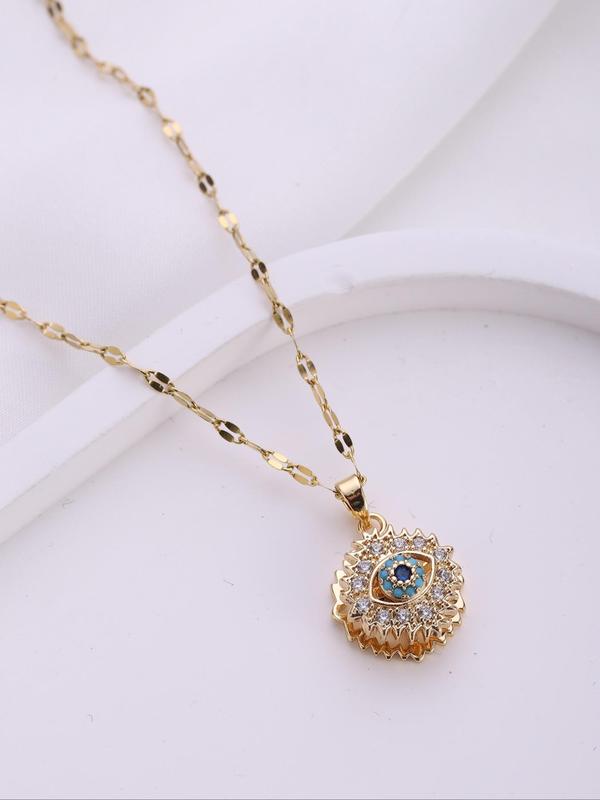 Eye Design Pendant Necklace for Women & Men, Rhinestone Decor Rotating Jewelry for Party, Daily Clothing Decor, Trendy All-match & Exquisite Jewelry for Birthday Gift