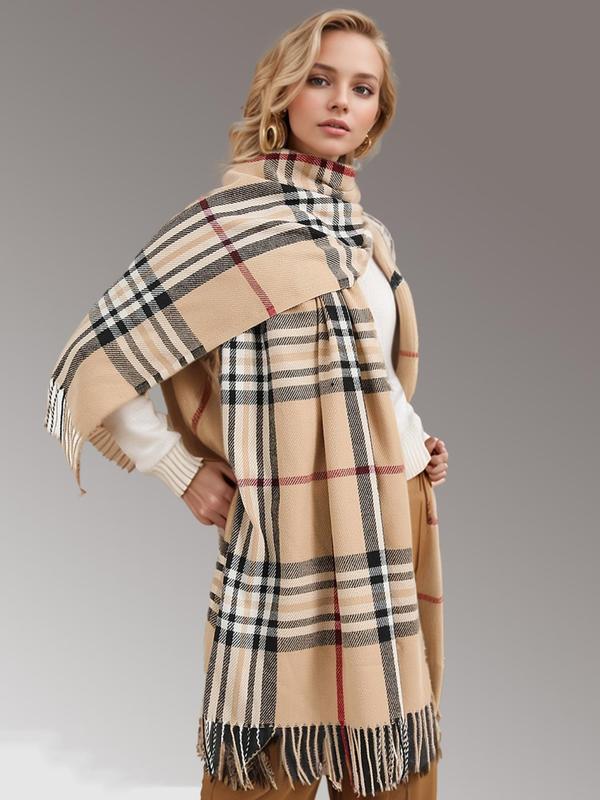 Unisex Classic Plaid Pattern Long Shawl, Casual Soft Warm Long Scarf for Fall & Winter, Fashion Accessories for Women & Men