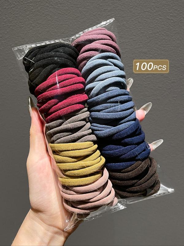 Solid Color High Stretch Hair Ties, Casual Simple Hair Accessories for Women & Girls, Minimalist Headwear Suitable for Thick Hair