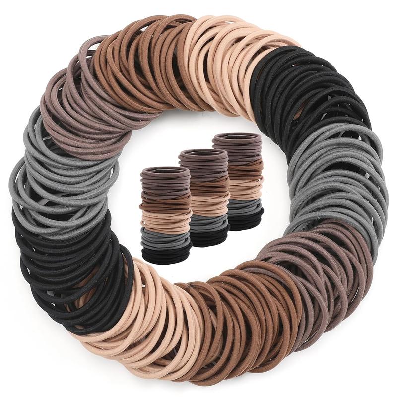 150 count Elastic Hair Ties, No Crease Ponytail Holders for Women, Men, Girls and Boys, Large No  Hair Ties for Thick Thin Hair, Brown (4mm)