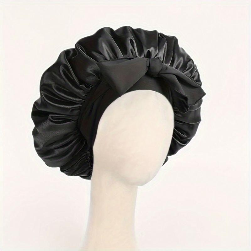 Women's Black Silk-Like Bonnet, With Band, Fashionable And Comfortable Sleep Cap, Soft And Breathable, Suitable For Daily Wear And Home, Prevent Hair From Falling And Maintain Hair Style