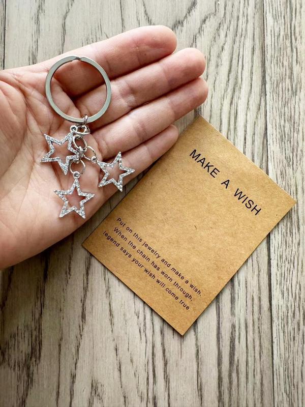 Cute Hollow Out Star Shaped Keychain with Card, Rhinestone Decor Keychain for Women & Men, Trendy All-match & Exquisite Keychain for Birthday Gift