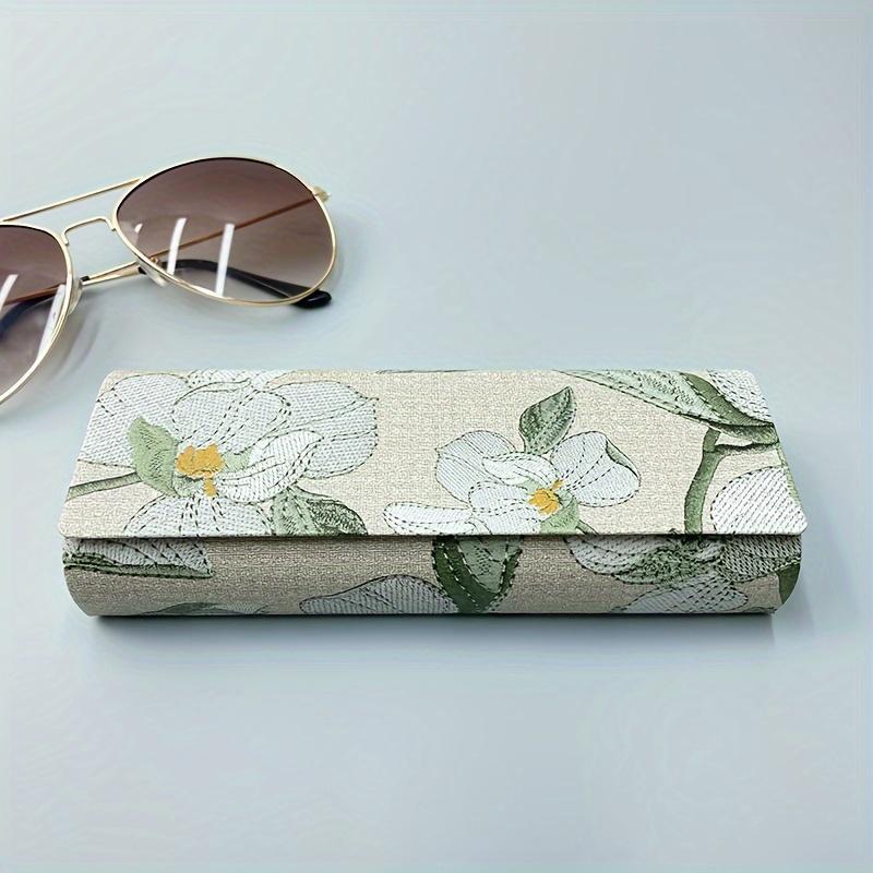 Floral Embroidered Glasses Case, Magnetic Closure Sunglasses Storage Box, Glasses Organizer for Living Room Bedroom Office School