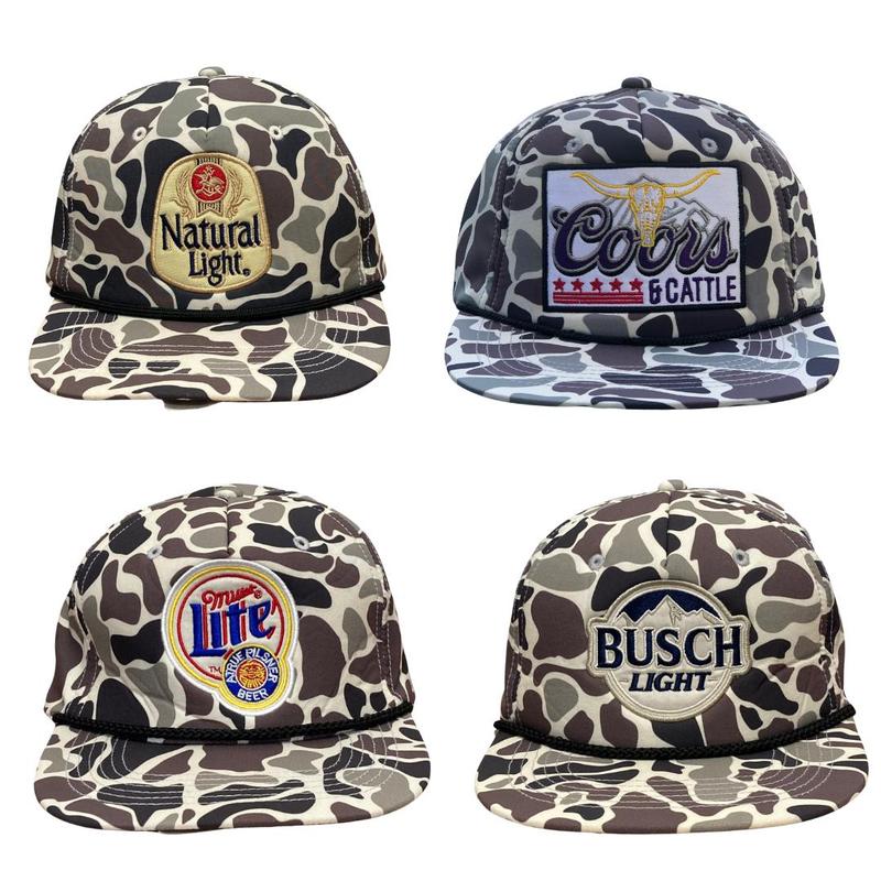 Retro Vintage Busch Light, Natural Light, Miller Lite, Coors, Michlob Ultra Camo SnapBack Hat