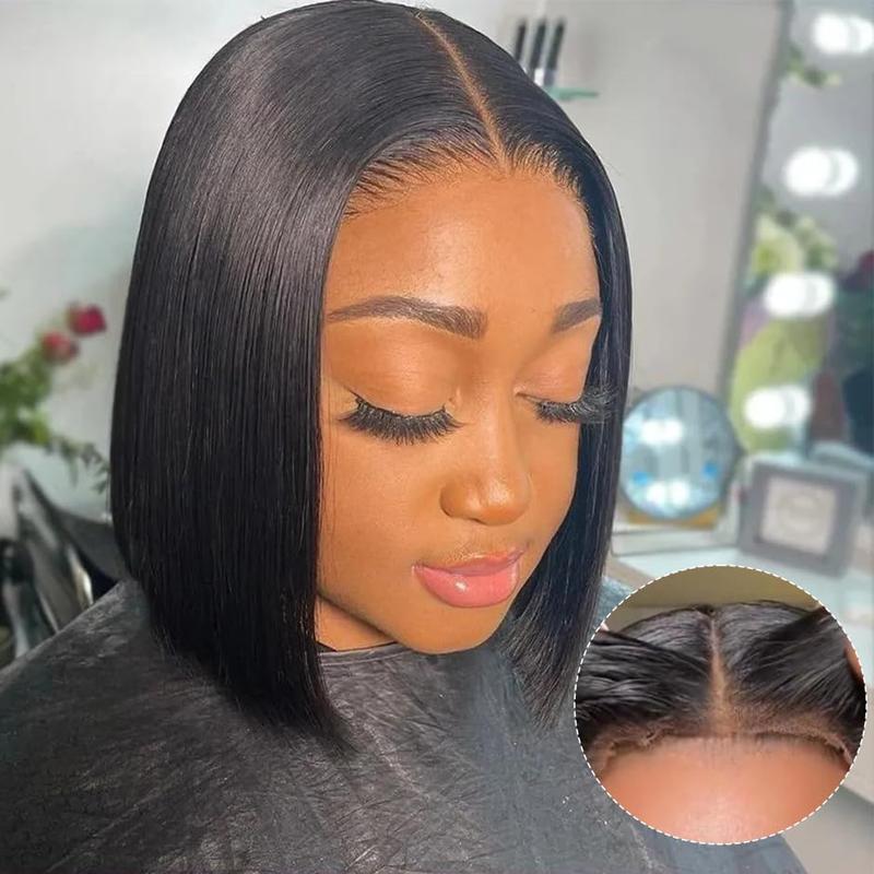 Alipearl Hair Pre Cut Ready to Go Glueless Straight Bob Wig Human Hair Pre Bleached 4x7 5x7 Lace Closure Wigs Colored Bob 5x5 Lace Closure Wig