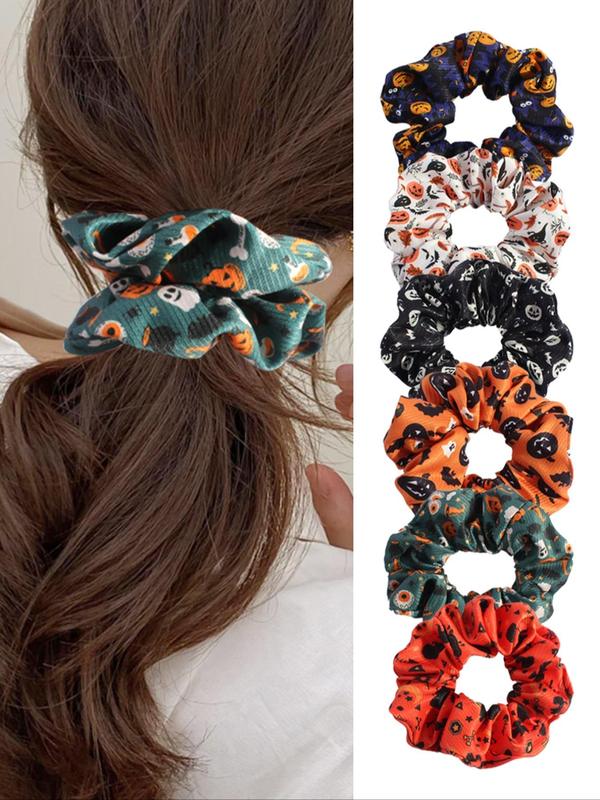 Creative Hair Scrunchies, Cute Pumpkin All Over Print Hair Ties, Fashion Hair Accessories, Minimalist Headwear Suitable for Thick Hair Fall, Birthday Gifts, Halloween Couple Ideas