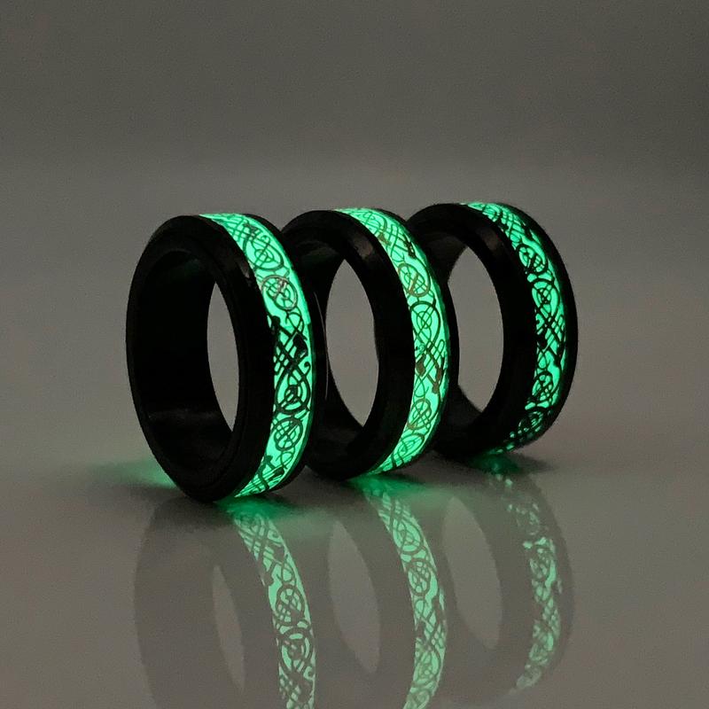 Glow Spinner Ring with Dragon Art, Rotating Ring for Fidgeting, Fidget Ring with Dragon Drawings, Men Spin Ring, Fidget Ring for Men