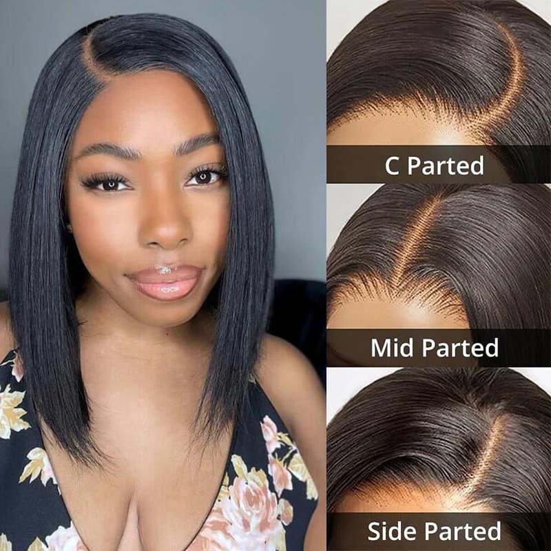 Megalook 12A Bob Wig Human Hair Minimalist Glueless Wig Pre Cut Lace 6x5 HD Closure Wig Real Pre Plucked Straight Short Bob Wigs Bleached Tiny Knots