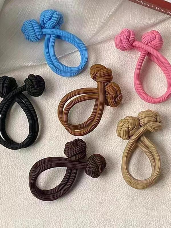 Women's Knot Design Plain Color High Elasticity Hair Ties, 6 Counts set Casual Ponytail Holders for Women & Girls, Trendy All-match  Hair Accessories for Hairstyle Ideas