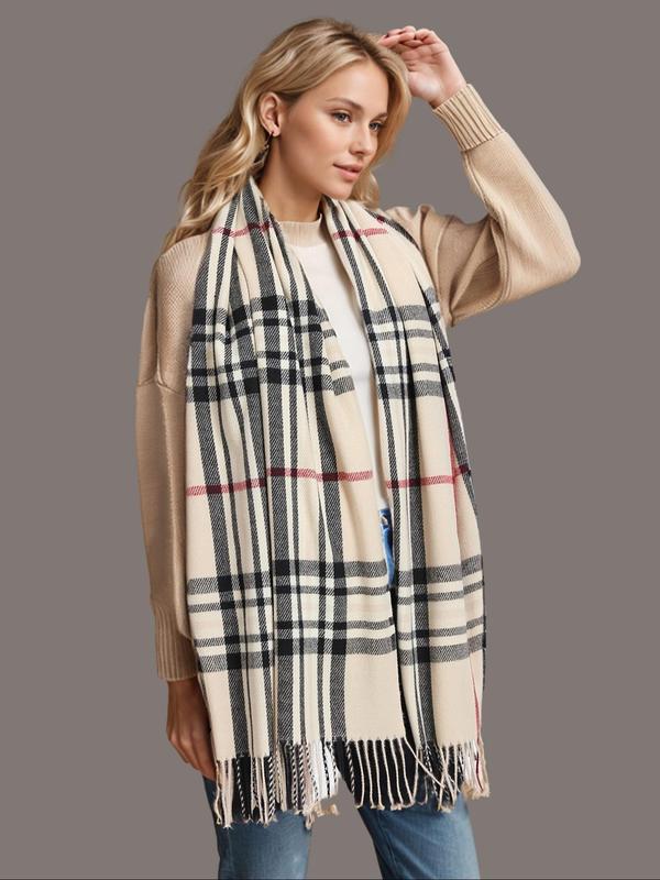 Unisex Classic Plaid Pattern Long Shawl, Casual Soft Warm Long Scarf for Fall & Winter, Fashion Accessories for Women & Men