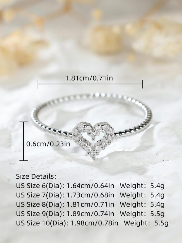 Women's Rhinestone Decorated Heart Design Ring, Fashion Copper Accessories for Party, Daily Clothing Decor, Exquisite Jewelry for Birthday Gift