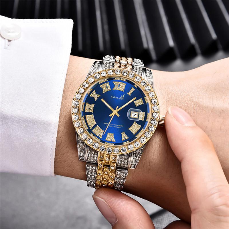 SMelody Men's Hip Hop Watches for Men Iced-Out Bling Diamond Luxury Quartz Watches with Date