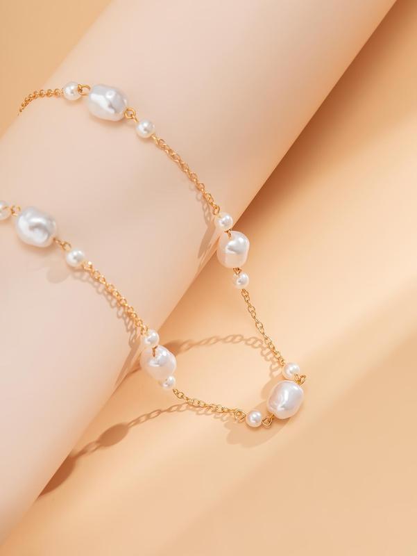 Women's Plain Alloy Faux Pearls Waist Chain