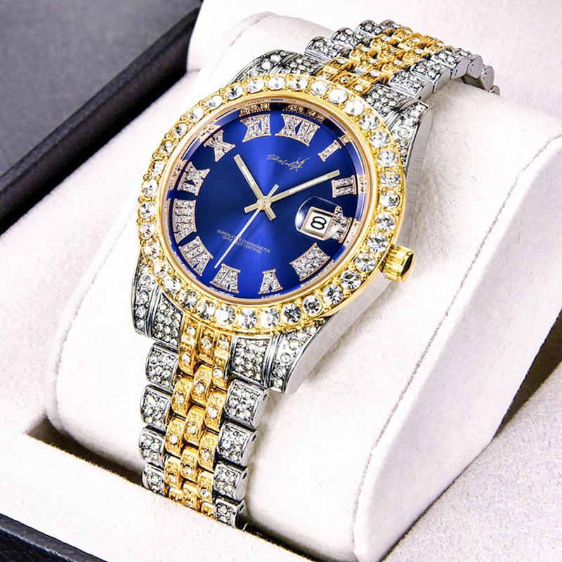 SMelody Men's Hip Hop Watches for Men Iced-Out Bling Diamond Luxury Quartz Watches with Date