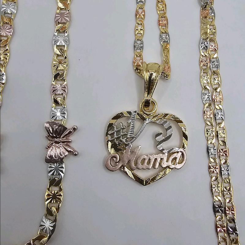 MAMA #1 BEAUTIFUL SET chain with TE AMO bracelet  with butterflies gold-plated perfect three colors