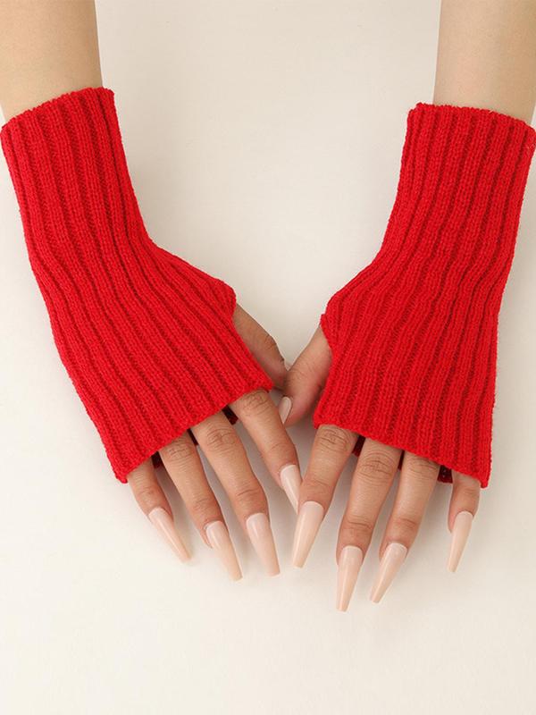 1 Pair Fingerless Thumb Hole Short Gloves, Winter Arm Warmer, Casual Acrylic Textile Gloves for Men & Women