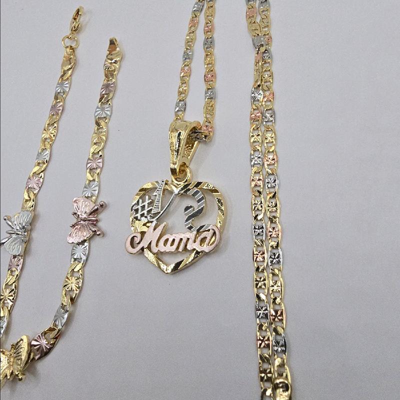 MAMA #1 BEAUTIFUL SET chain with TE AMO bracelet  with butterflies gold-plated perfect three colors