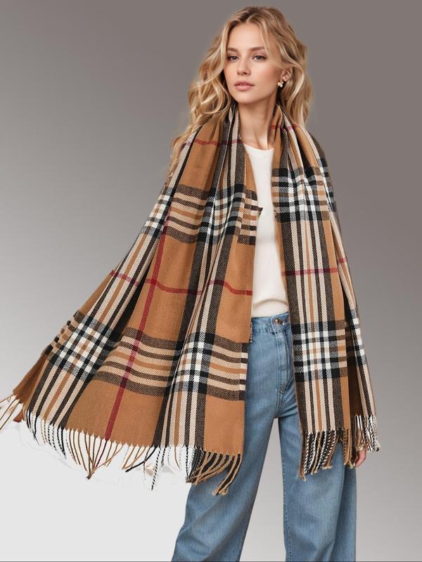 Unisex Classic Plaid Pattern Long Shawl, Casual Soft Warm Long Scarf for Fall & Winter, Fashion Accessories for Women & Men