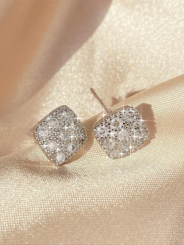 Square Rhinestone Decor Stud Earrings, Fashionable Jewelry for Women & Girls, Trendy All-match & Exquisite Jewelry for Birthday Gift