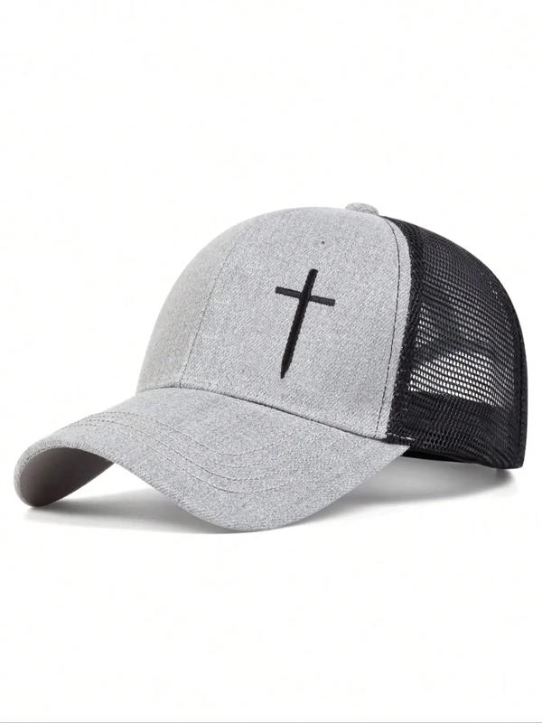 Street Trend Cross Embroidered Baseball Hat for Men & Women, Casual Trendy Baseball Trucker Hats, Adjustable Mesh Design Accessories for Daily & Back To School, Birthday Outfits