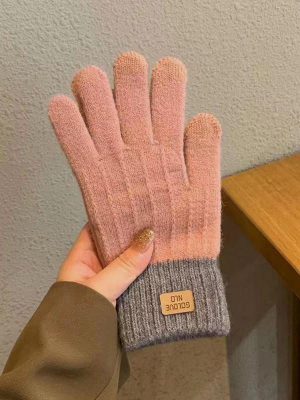 Unisex Casual Letter Patch Design Gloves, Autumn and Winter Warm Non-slip Gloves, Thicken Fashion Gloves for Men and Women