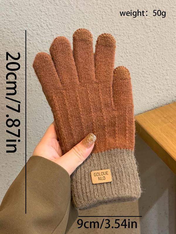 Unisex Casual Letter Patch Design Gloves, Autumn and Winter Warm Non-slip Gloves, Thicken Fashion Gloves for Men and Women