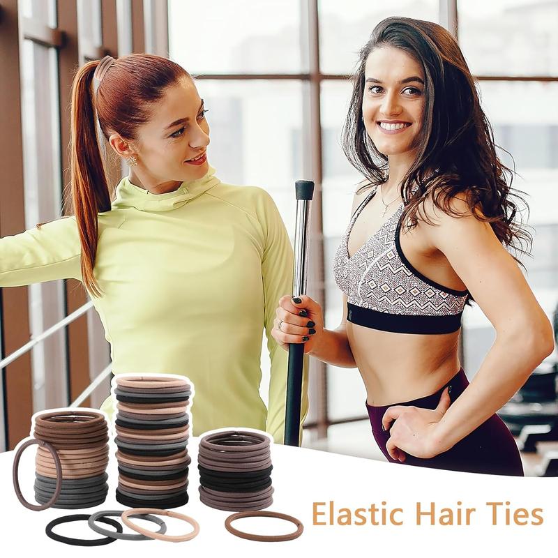 150 count Elastic Hair Ties, No Crease Ponytail Holders for Women, Men, Girls and Boys, Large No  Hair Ties for Thick Thin Hair, Brown (4mm)