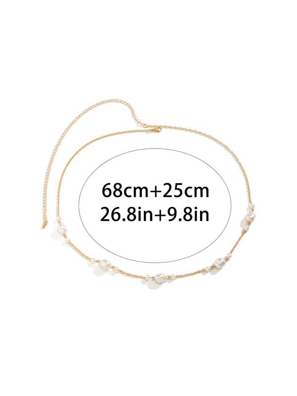 Women's Plain Alloy Faux Pearls Waist Chain