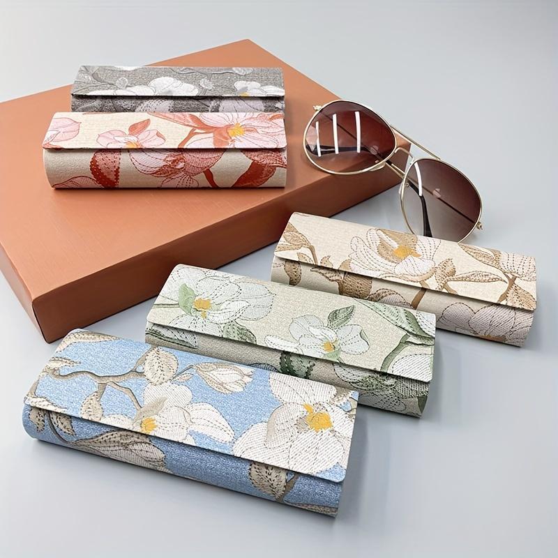 Floral Embroidered Glasses Case, Magnetic Closure Sunglasses Storage Box, Glasses Organizer for Living Room Bedroom Office School