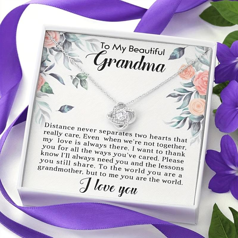 Trendy Elegant Rhinestone Pendant Necklace With Message Card Gift Box Decorative Accessories Holiday Birthday Gift To My Beautiful Grandma Necklace