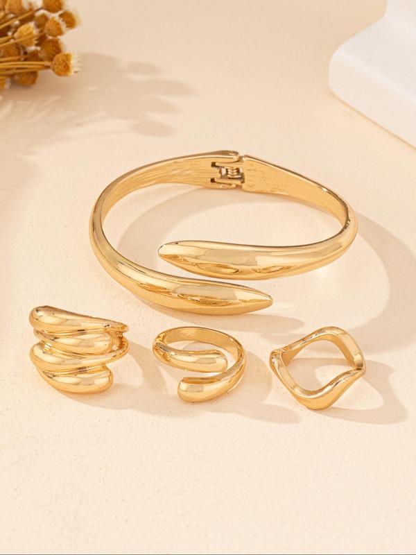 Fashionable Boho Style Cuff Bangle & Cuff Rings, New Trend Elegant Hand Jewelry Set, Trendy & Exquisite Hand Jewelry for Women