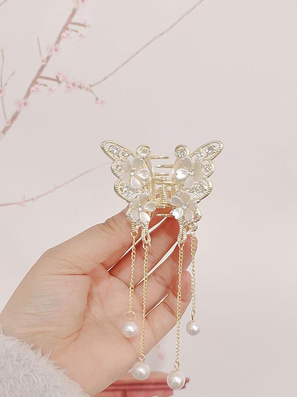 Faux Pearl Decorated Butterfly & Flower Design Hair Claw, Casual Versatile Hair Accessories for Women, Trendy Accessories for Party and Daily Life